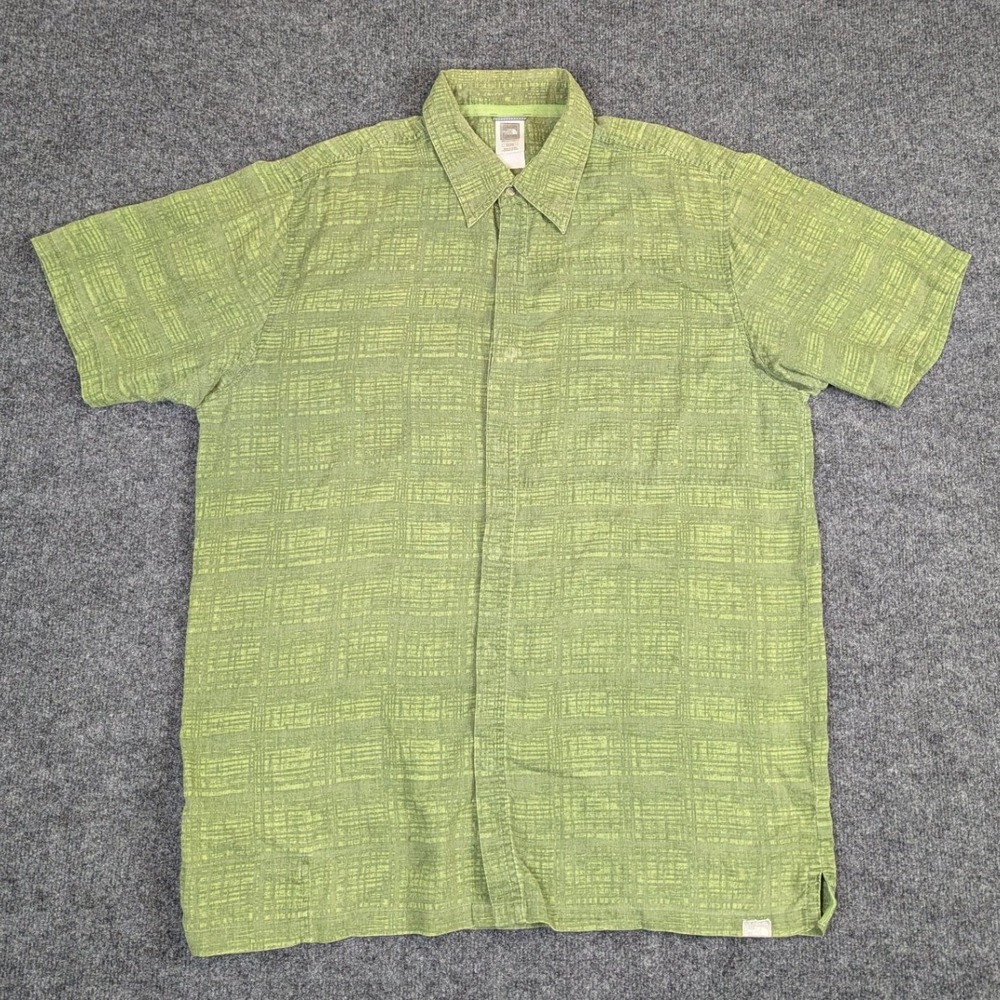 The North Face Mens XL Green Hemp Blend Grid Short Sleeve Button‎ Down Shirt